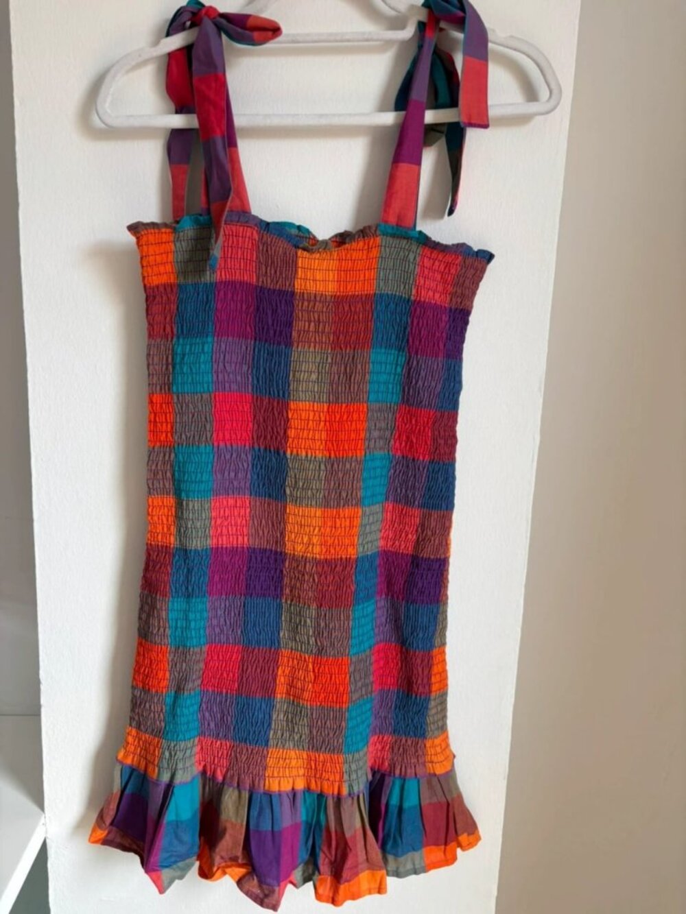 Sezane Velvet Carreaux Multico Smocked Mini Dress US 6